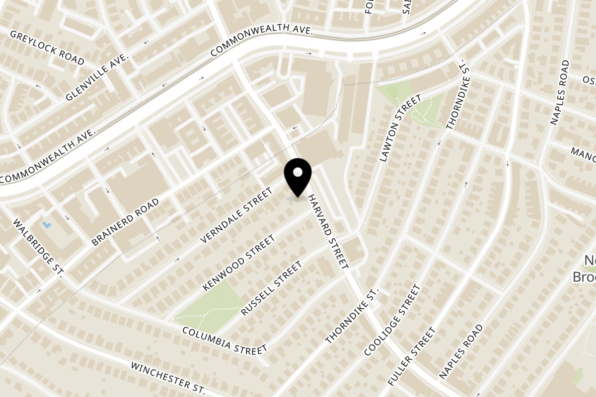 Map showing the location of Shan-E-Panjab on 500 Harvard St in Brookline